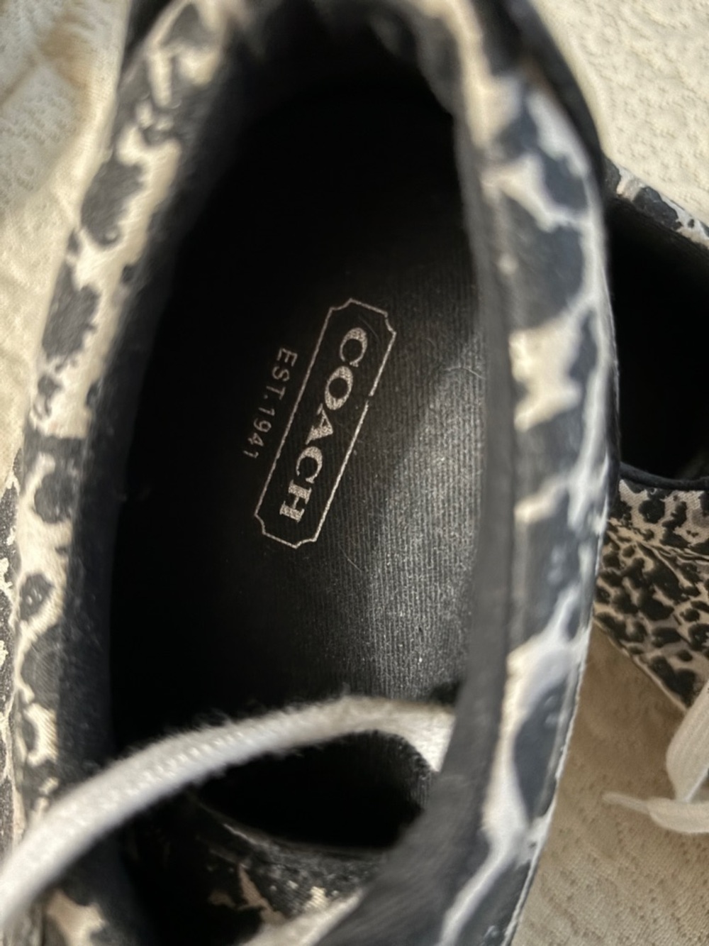 Coach Women's Black & White Leopard-Print Canvas Sneakers - Picture 2 of 6